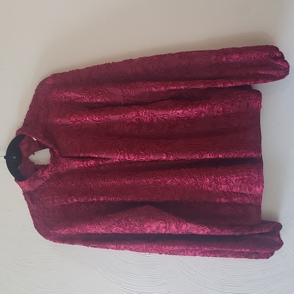 CALLIGRAPHIE  Merlot Velvet Floral Print Long Sleeve Blouse size XL